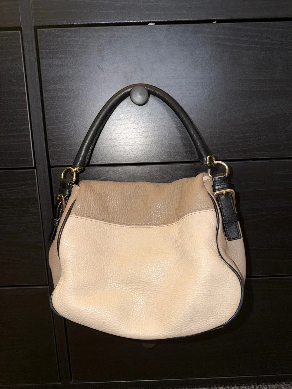 kate spade Two-Tone Beige and Black Leather Shoulder Bag